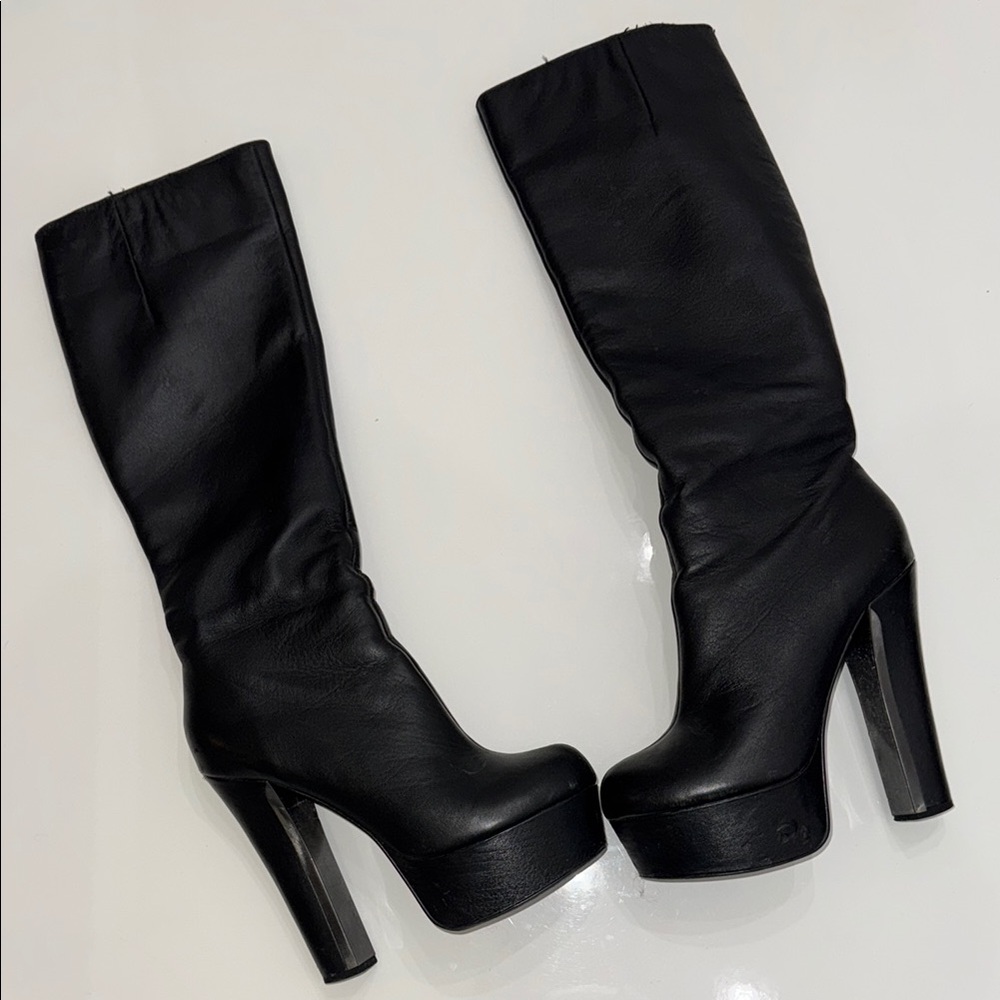 Halston: Gorgeous Black Leather Knee-High Platform Boots
